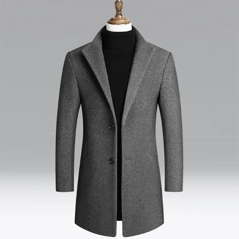 Men's Windbreaker Men's Mid-length Youth Thickened Plus Velvet Warm Woolen Windbreaker Jacket