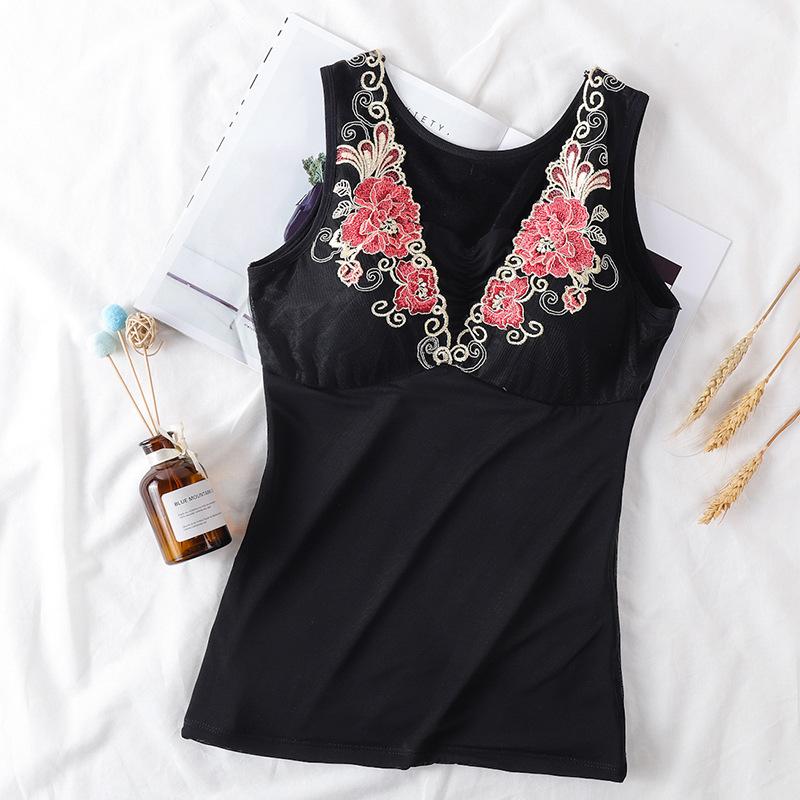 Thermal Vest Women Winter Underwear Floral Tank Tops with Pad Slim Sleeveless Body Top Seamless Sexy Clothing Inner Wear