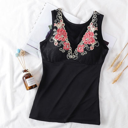 Thermal Vest Women Winter Underwear Floral Tank Tops with Pad Slim Sleeveless Body Top Seamless Sexy Clothing Inner Wear