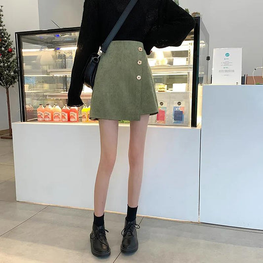 Corduroy Skirt Autumn and Winter Korean Version of The High-waist A-line Skirt Was Thin Buttocks Skirt Irregular Short Skirt Women