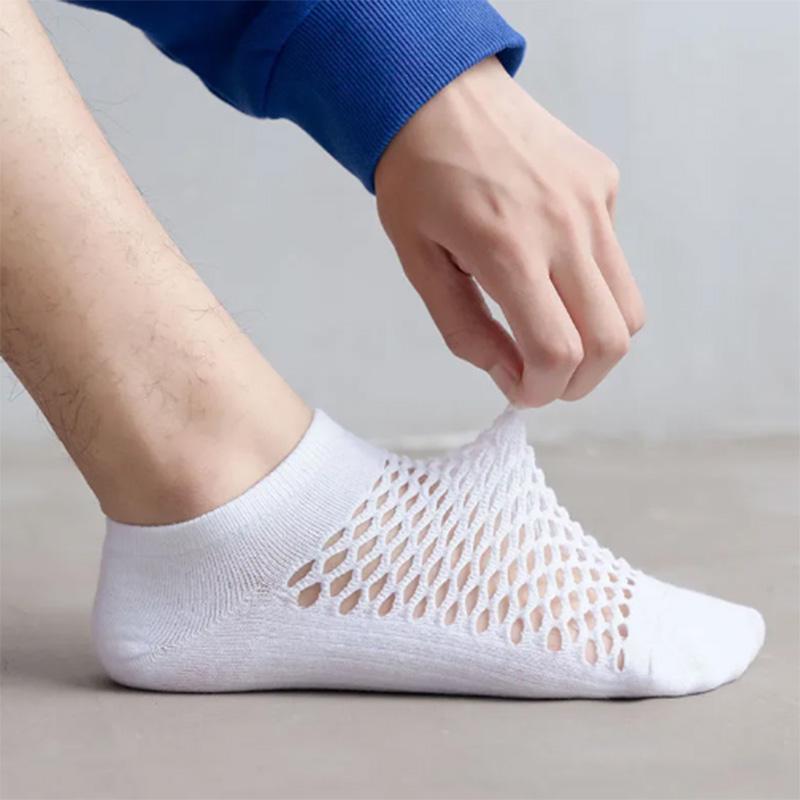 Socks Men's Socks Summer Thin Low-top Shallow Boat Socks Breathable Mesh Summer Black and White Short Tube Sweat-absorbing and Deodorant