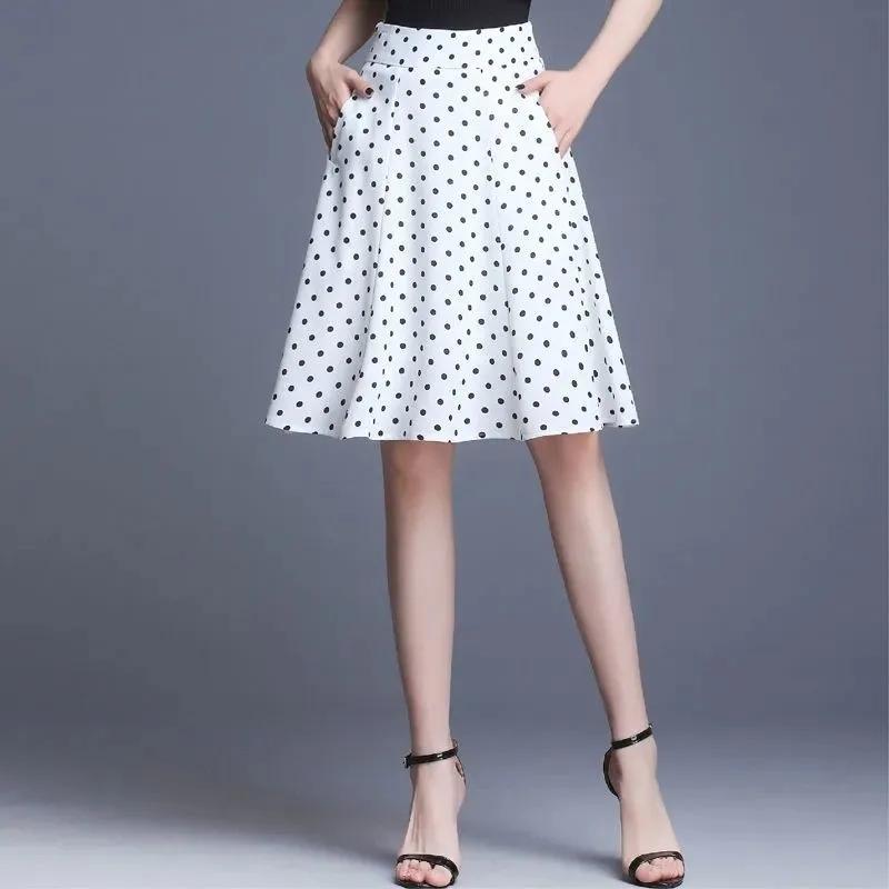 S-5XL Polka-dot Chiffon Skirt Women's Summer High Waist Anti-light Umbrella Skirt Thin A-line Large Swing Skirt Short Skirt
