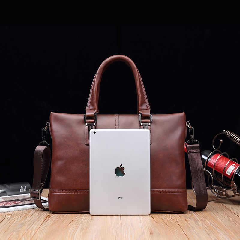 Business Briefcase Men Fashion Multi-pocket PU Leather Zipper Waterproof Handbag Travel Computer Bag