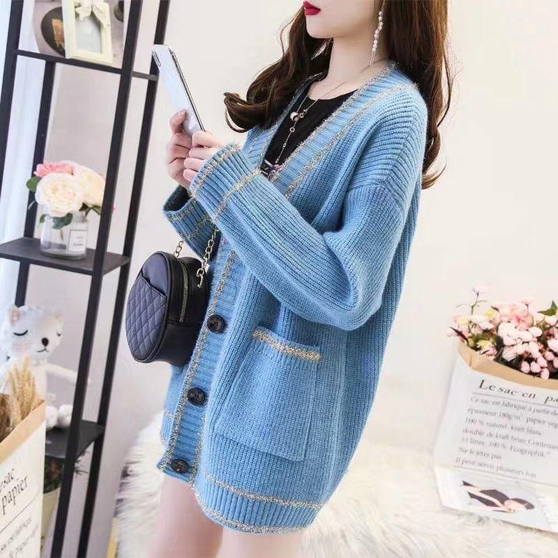 Autumn and Winter Casual Knitted Sweater College Style Cardigan Loose Top Fashionable Simple Female Jacket