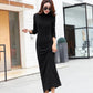 Plus Velvet Thick Warm Dress Winter Long-sleeved Half-high Collar Ladies Long Skirt Slim Over-the-knee Bottoming Bag Hip Skirt