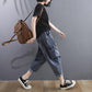 WTEMPO Summer Harem Pants Plus Size Elastic Waist Women's Jeans Loose Wide Leg Straight  Denim Big Pocket Trousers