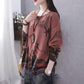 Vintage  Literary Print Long-sleeved Sweater Women Fall/winter Oversized Knit Sweater Outwear  Pullover Jumper Top with Pocket
