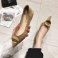 OL Style Velvet Pointed-toe Shoes Women Metal Round Decoration Flats Shoes Soft Low Heels for Ladies