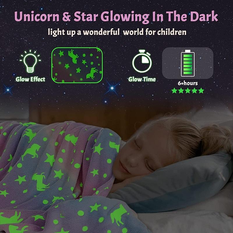 Glow In The Dark Throw Blanket Unicorn Blanket for Kids Unicorn Moon Blankets Super Cozy Plush Soft Fleece Blanket for Girls Boys Birthday Gifts