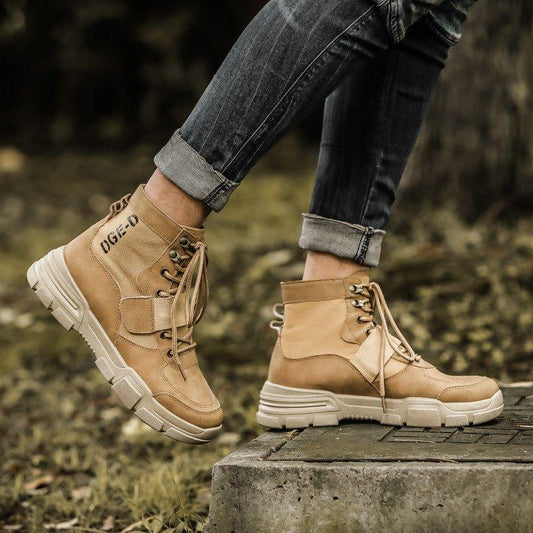 Fashion Men's Martin Boots Warm Working Boots Lace Up Men's Desert Boots Round Toe High Top Shoes