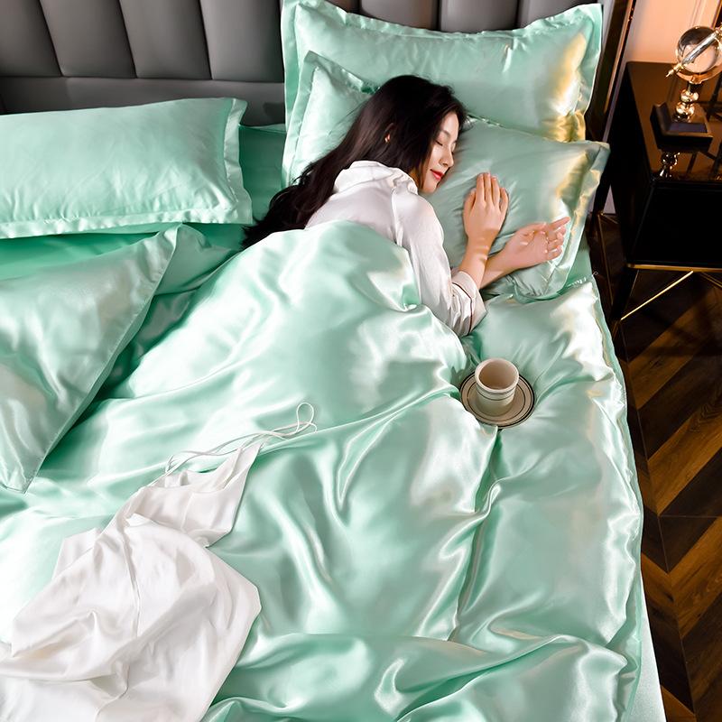 Washed Ice Silk Four-piece Set Pure Color Satin Silk Imitation Silk Bedding