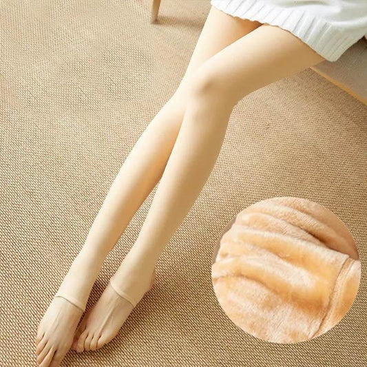 Autumn and Winter Wear High-waist Fake Translucent Seamless Leggings Plus Velvet Thickening Warmth Flight Attendant Gray Translucent Pantyhose Women