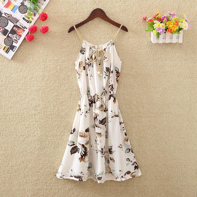 Fashion  Bohemian Floral Dress Female Spaghetti Strap Dress Short Beach Dress Summer Mini Sundress