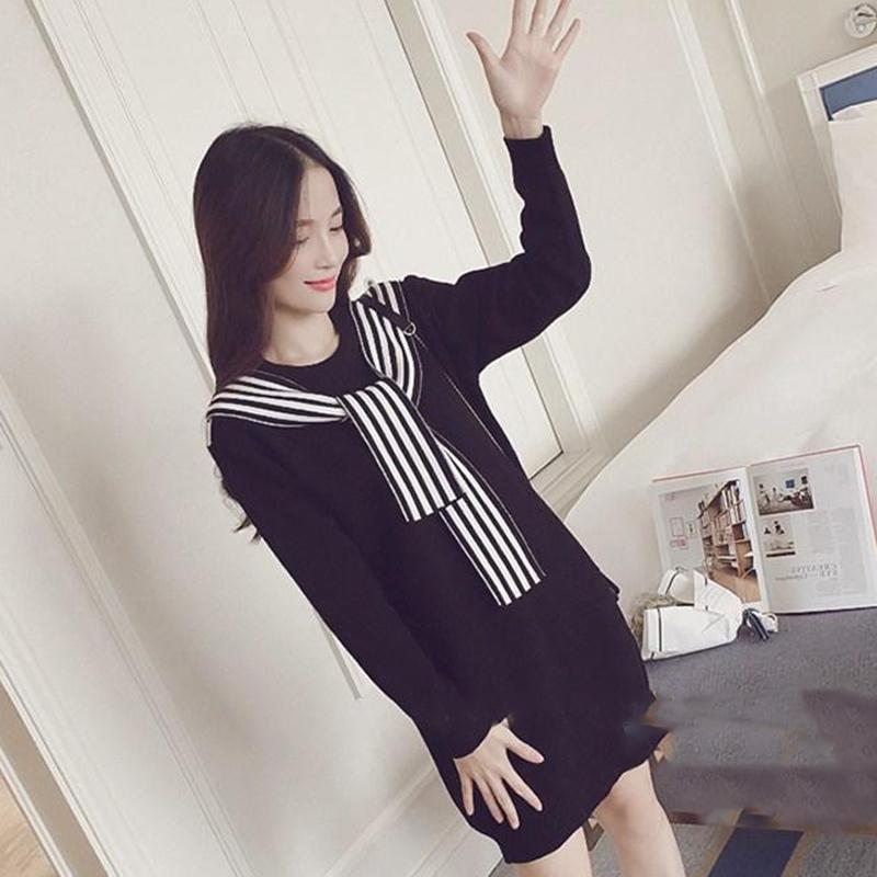 Knitted Dress Women Spring and Autumn Women's Fit Inside A Sweater Dress Mid-length Temperament Skirt