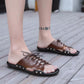 [Cowhide Leather] Summer Leather Slippers Men's Sandals Outer Wear Non-slip Slippers Korean Casual Beach Shoes Outdoor Sandals Lace Up Slippers