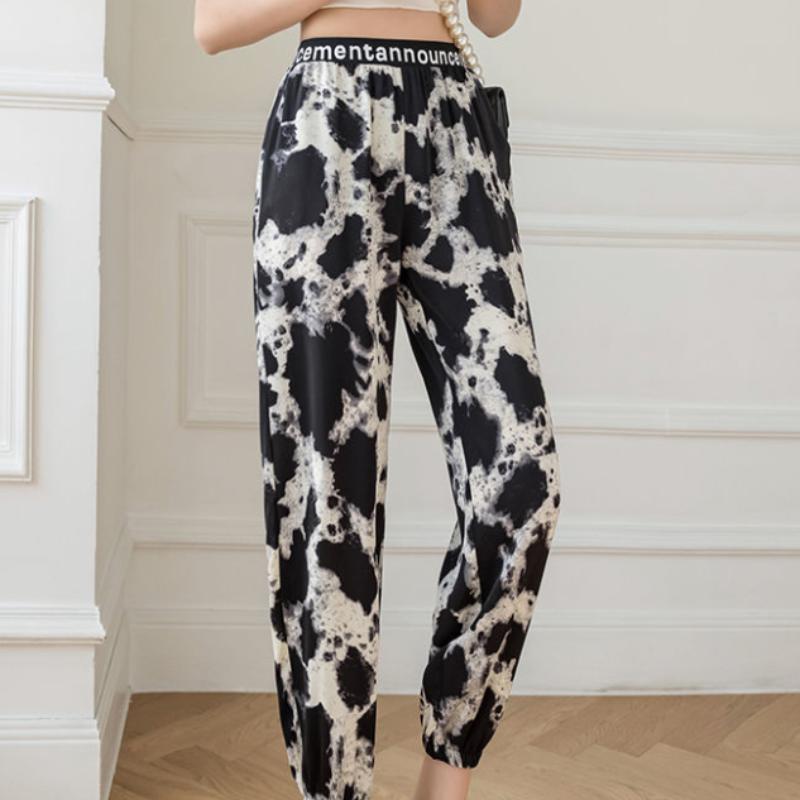 Ice Silk Ink Painting Sports Pants Women's Summer Thin Loose and Thin Large Size Casual Harem Pants