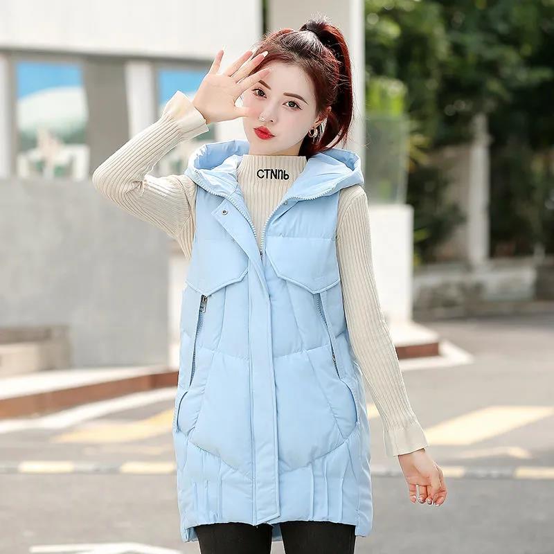 Winter Vest Women's Autumn and Winter Down Cotton Mid-length Hooded Warm Jacket