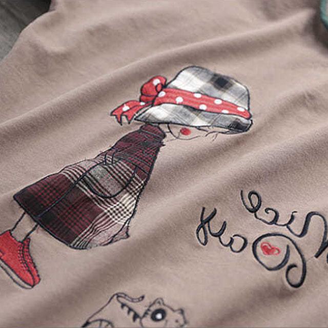 Large Size Little Girl Print T-shirt Casual Loose Pullover Ladies Long Sleeve Shirt Summer