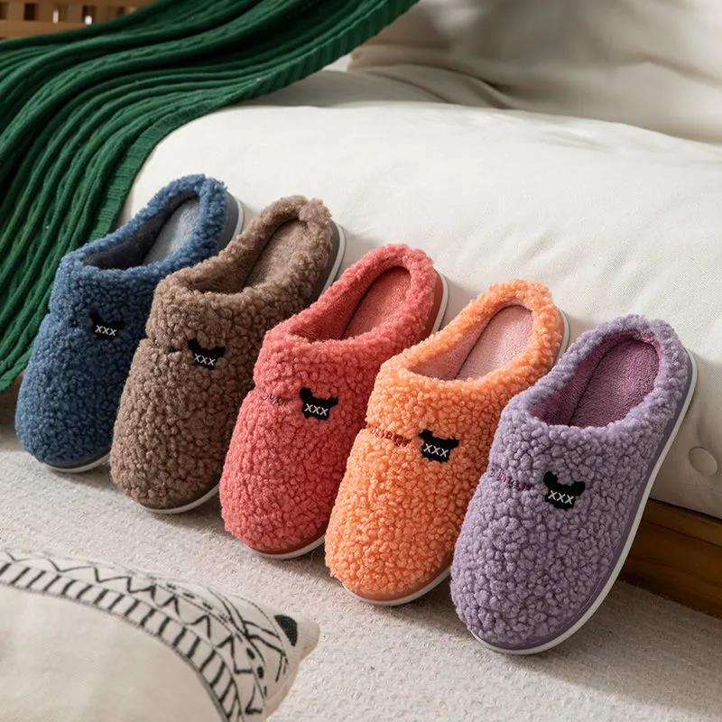 Furry Cotton Slippers In Autumn and Winter Casual Warm Flat Shoes Fashionable Daily Slippers