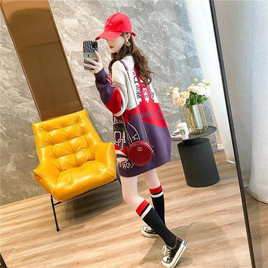 Autumn Loose Round Neck Pullover Sweater Women Mid-length All-match Knitted Top