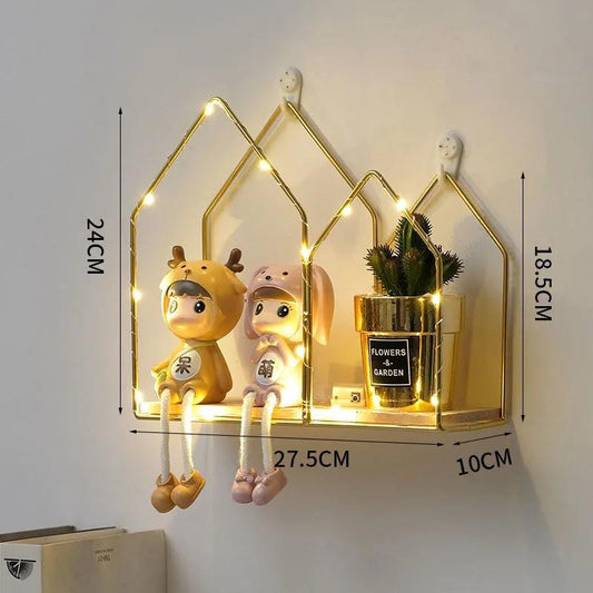 Modeling Metal Display Platform Wall Mounted Decorative Shelf Living Room Art Storage Rack with Light Strip