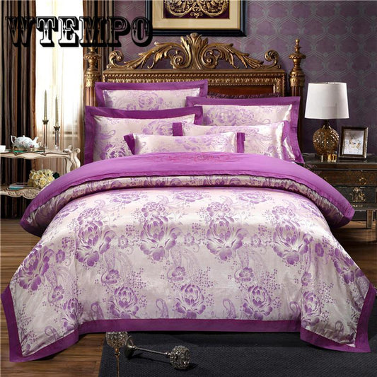 4pcs Wedding Luxury Quilt Cover Jacquard Queen/King Size Duvet Cover Soft Skin-friendly Bedding Set