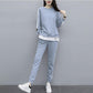 Large Size Thin Sports Suit Female Casual Two-piece Round Neck Long-sleeved Shirt + Casual Sports Pants Loose and Comfortable