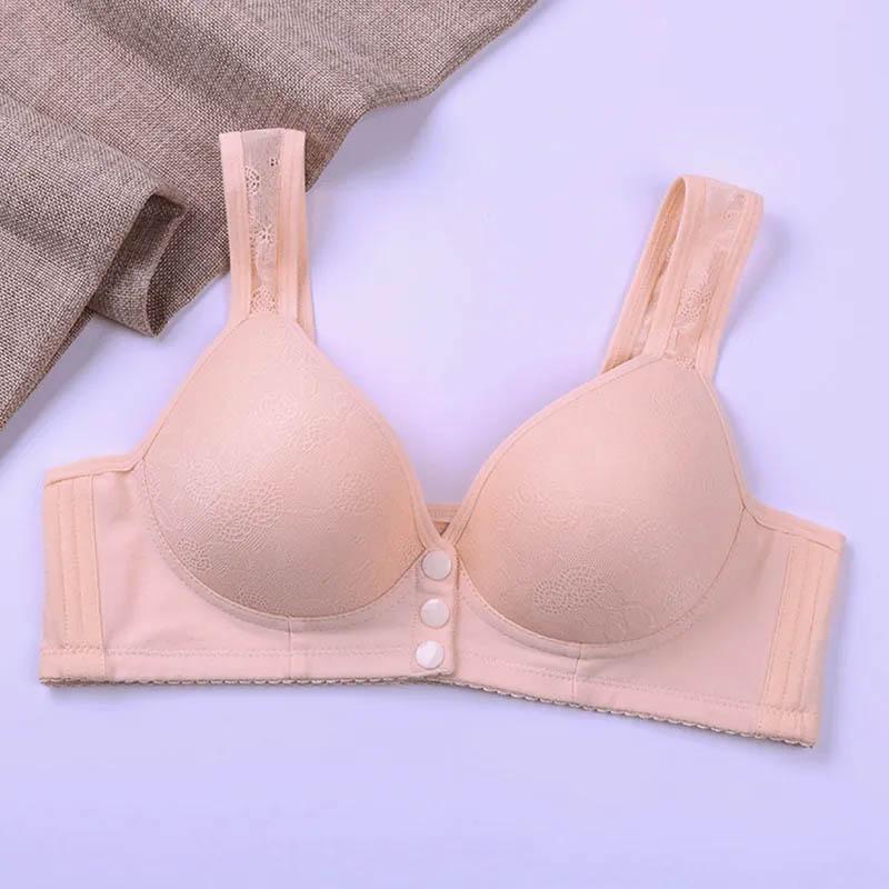 Ladies Underwear Cotton Front Buckle Bras Gathering Breast Lifting Tank Top Bras Without Steel Rings Large Size Breathable Thin Bras