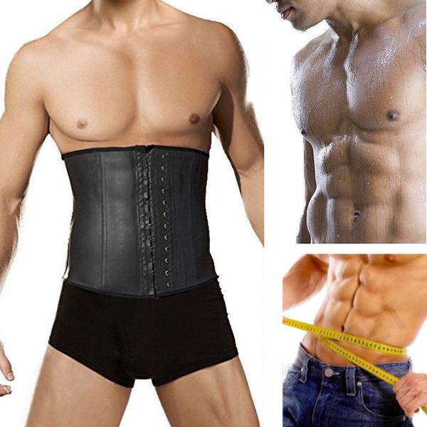 Mens Latex Waist Trainer Strong Hooks Workout Shapewear Tummy Control Thermal