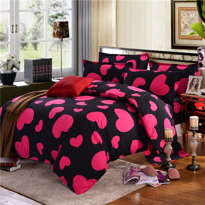 3pcs Suit Pillow Case Bed Linen Set Red Rose Heart Bedding Cover flower Duvet Cover