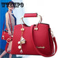 Leather Shoulder Bag Women Crossbody Tote Bag Metal Pendant Hanging Ornament Handbags