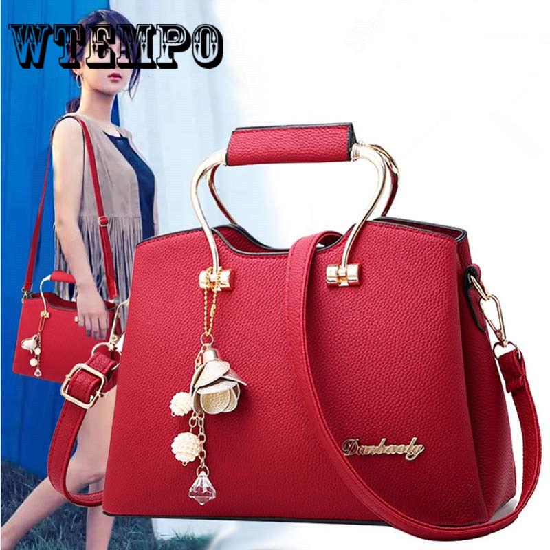 Leather Shoulder Bag Women Crossbody Tote Bag Metal Pendant Hanging Ornament Handbags