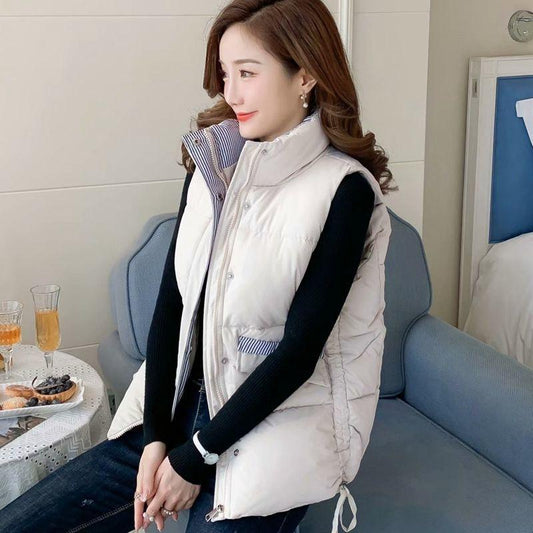 Down Cotton Stitching Color Waistcoat Female Autumn and Winter Looks Thin Slim All-match Stand-up Collar Student Vest Waistcoat