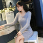 Autumn Women Knitting Skirt Solid Color Turtleneck Knit Sweater Slim Skirt Set