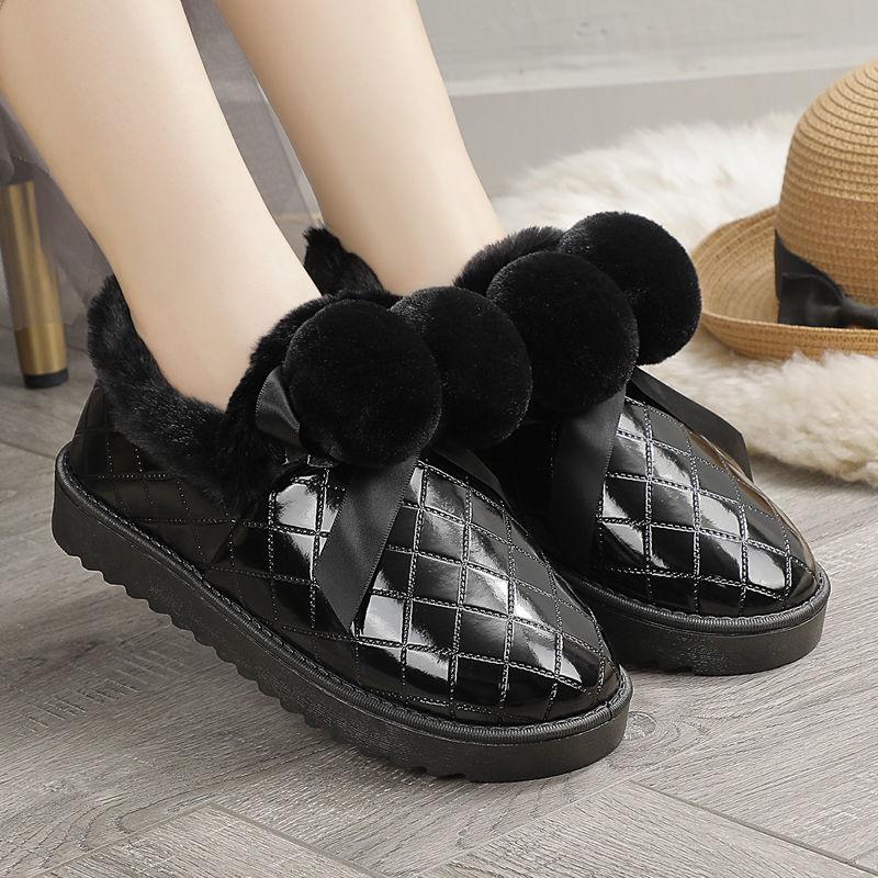 Snow Boots Women Plus Velvet Thick Cotton Boots Children Winter Leather Short Tube Flat Cotton Shoes Ankle Boots Non-slip