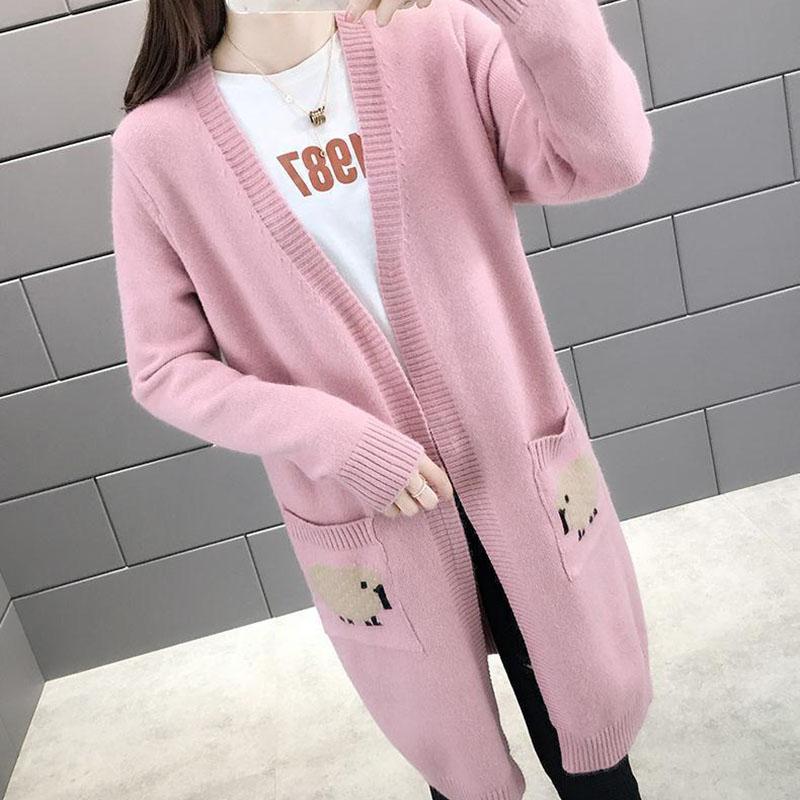 Mid-length Sweater Fashion Knit Cardigan Jacket for Spring and Autumn Simple Casual Women's Jacket