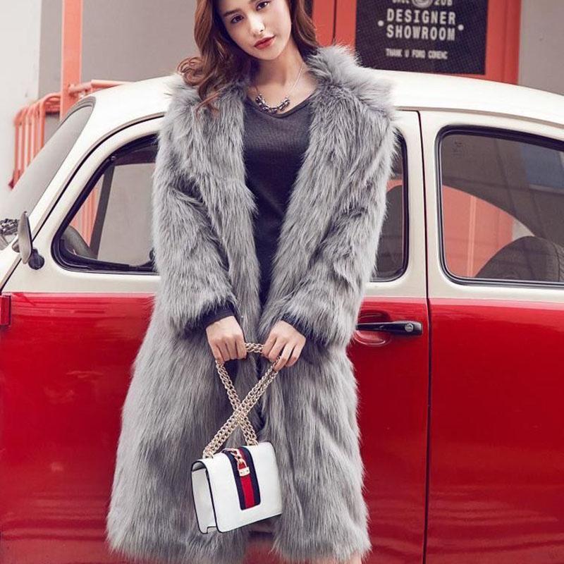 Winter Warm Faux Fox Fur Coat Thickened and Thin Long Fur Coat