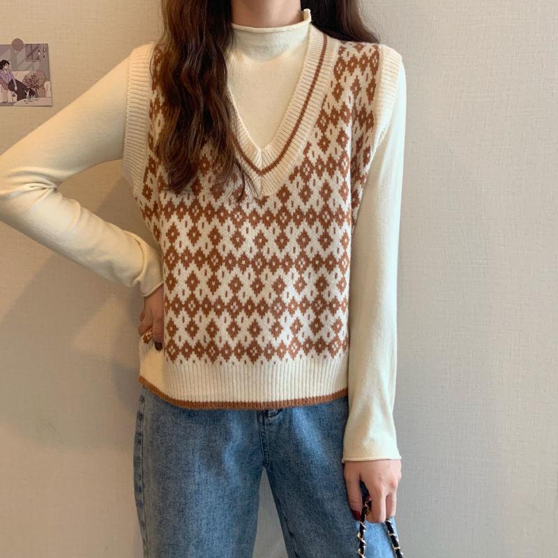 Sleeveless Vest Sweater Loose V-neck Sweater Outer Wear Women's Thin Sleeveless Sweater Retro British College Style Vest Sweater