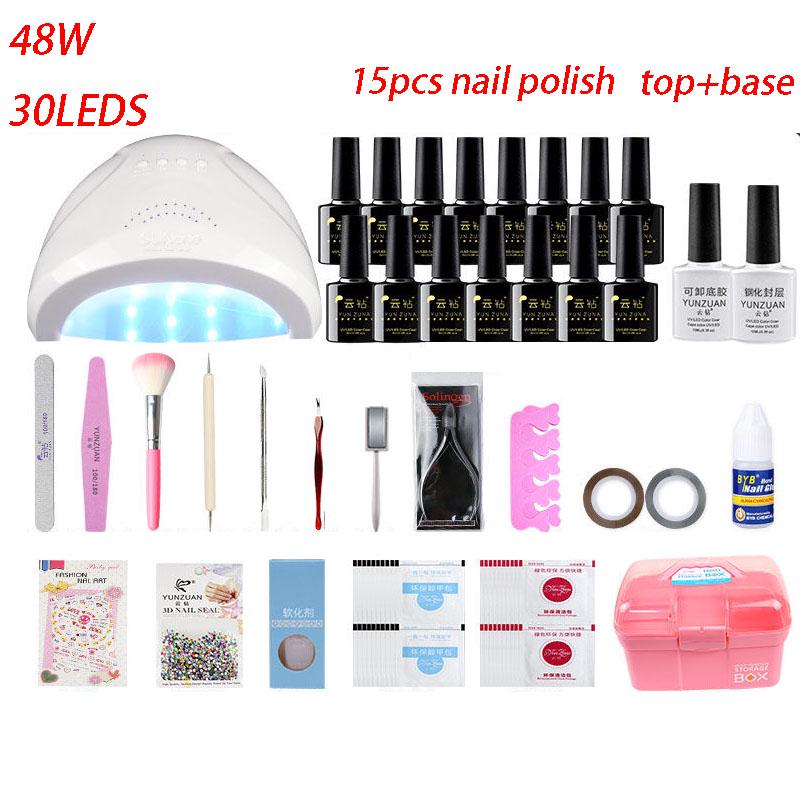 Gel Nail Polish Starter Kit 48W UV Lamp Nail Dryer Top Base Coat Manicure Tools Primer Nail Art Set