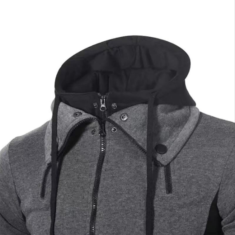 Zipper Men's Top Spring and Autumn Casual Fleece Coat Bomber Jacket Scarf Collar Fashion Hooded Men's Clothing Slim Hoodie