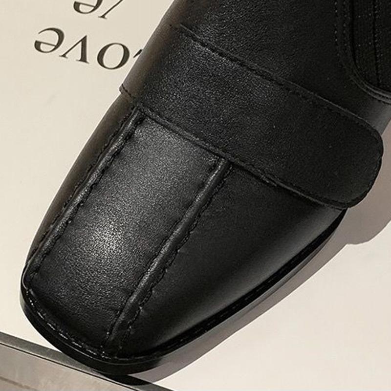 Women's Thick-heeled Autumn Short Boots Women's Mid-heel Socks Boots British Short Martin Boots Soft Leather Comfortable