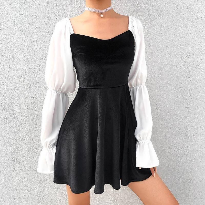 Women's Dress Autumn Korean Fleece Stitching Princess Skirt Ins Tide Clothing Ladies Girls Dress