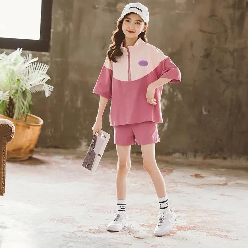 Girls' Summer Suits Children's Fashion Western Style Sports Net Red Summer Clothes Children's