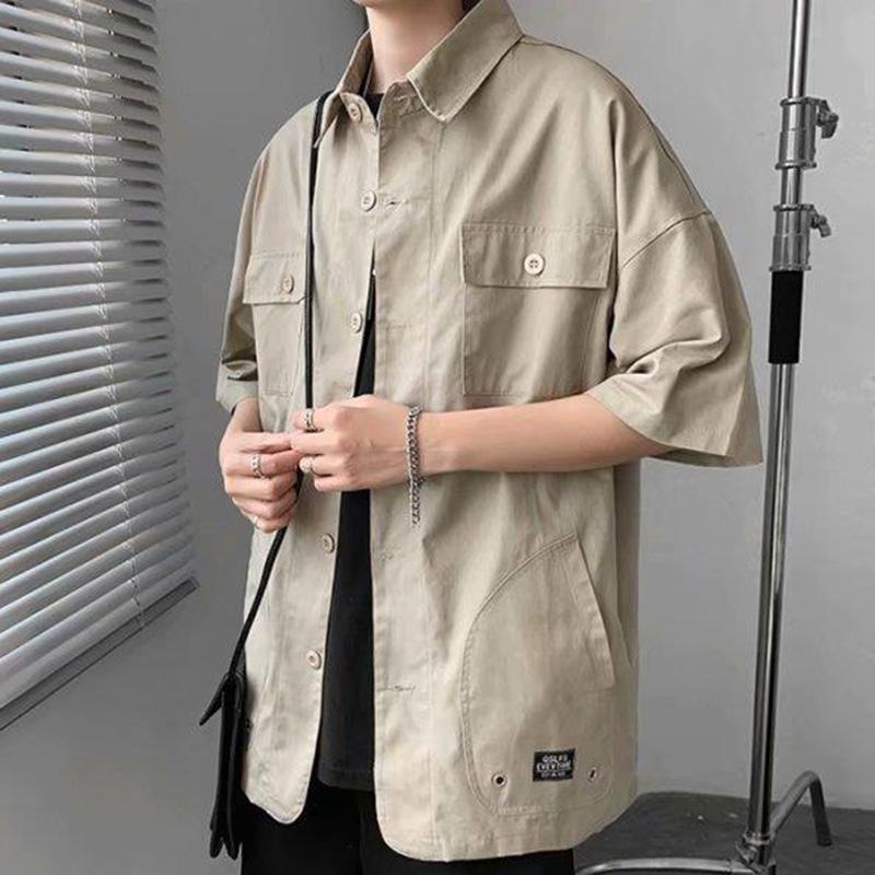 Military Style Workwear Shirt Men's Summer Multi-pocket Ins Short-sleeved Shirt Loose and Handsome Men's Cardigan Short-sleeved Shirt