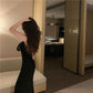 Female High Cotton Dark Green Suspender Party Dress Slim Black Vintage Elegant Holiday Dress