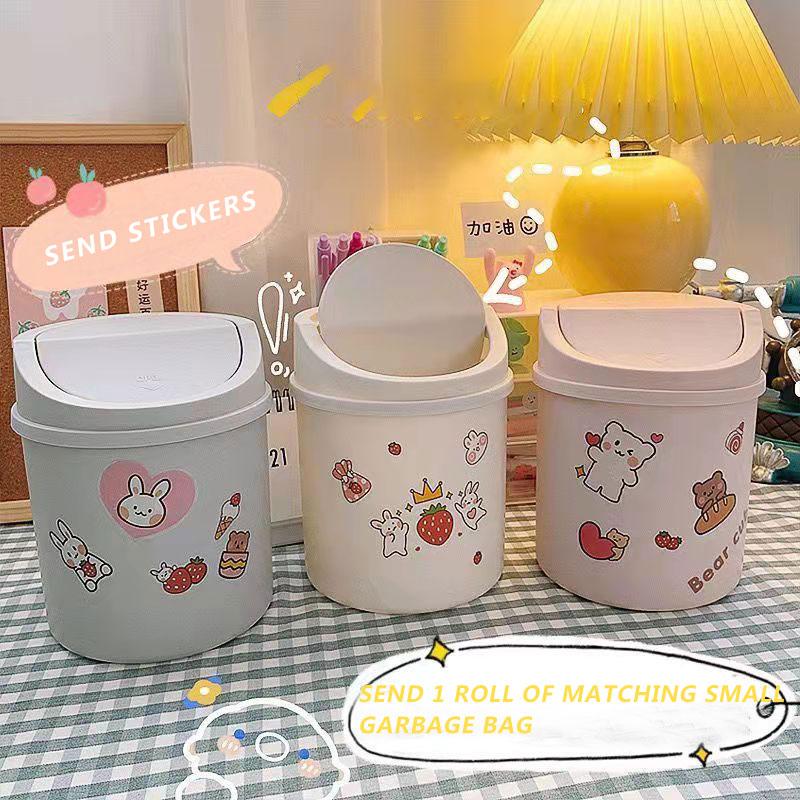 Desktop Trash Can Cute Net Red Mini Girl Ins Covered Small Office Home Simple Nordic Storage Box To Send Sticker Pen Holder Storage Waste Bin