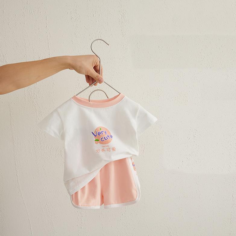Kids Baby Girl and Boy Clothes Set Tops Solid Cartoon Short Sleeve Shirt Crop Pants Summer Casual Outfit Suit Girl and Boy 0-4Y
