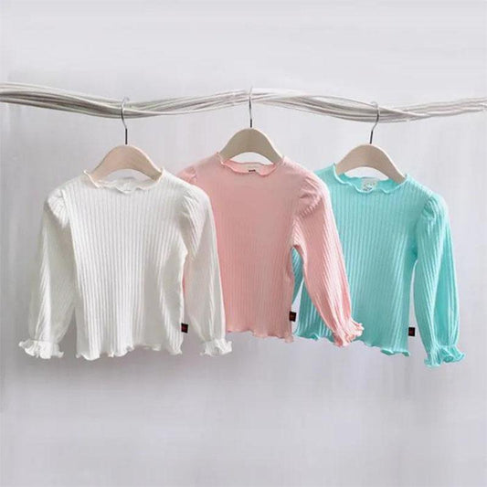 Girls' Bottoming Shirt Spring and Autumn Clothing Thin Cotton Long-sleeved T-shirt for Girls Middle and Small Children Puff Sleeve Top