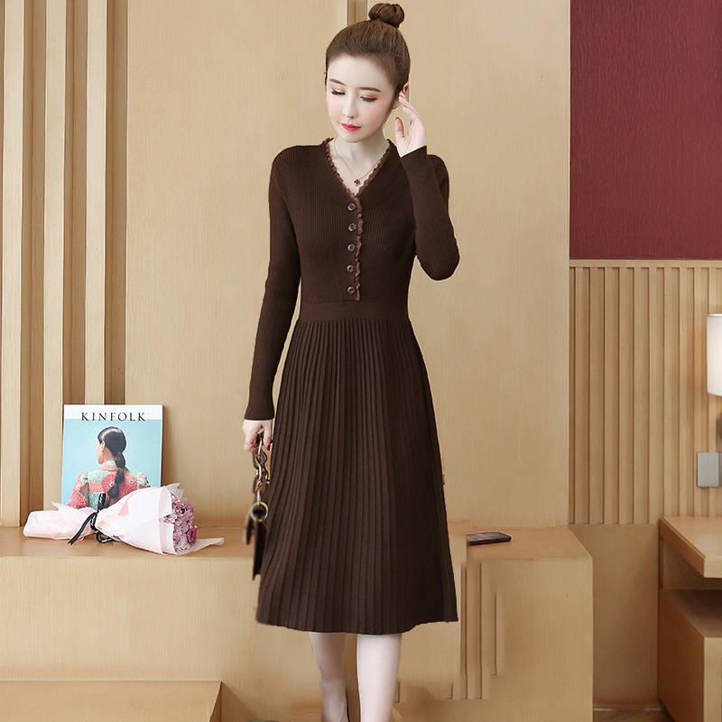 Autumn Winter Warm Long-sleeved Sweater Women's Mid-length Slim Bottoming Shirt Knitted Dress Women