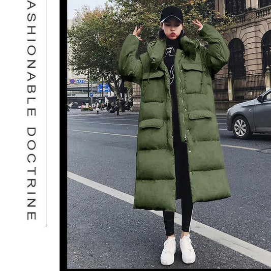 Winter Women's Loose Cotton Coat Mid-length Thick Straight Cotton Coat Bread Coat Stand-up Collar Warmth Loose Cotton Coat Winter Thick Coat